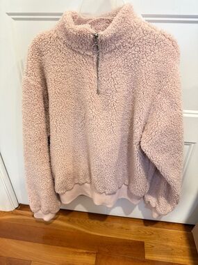 Cozy Half-Zip Sherpa Pullover Sweater - Blush Pink